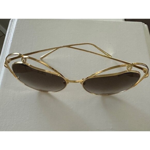 Linda Farrow Womens Gold Wire Cutout Aviator Sunglasses Shades 60-16-140 LFL853 main image 6